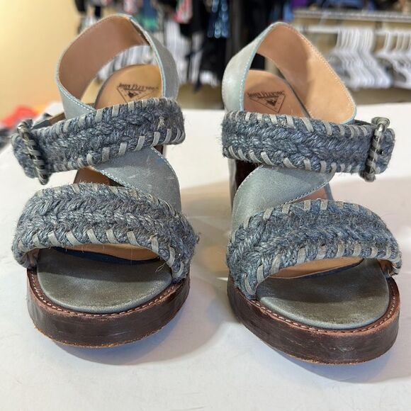 JOHN FLUEVOG Women's Hopscotch Tuggawar Strappy Heeled Sandal Blue Size 7.5 - Picture 2 of 16